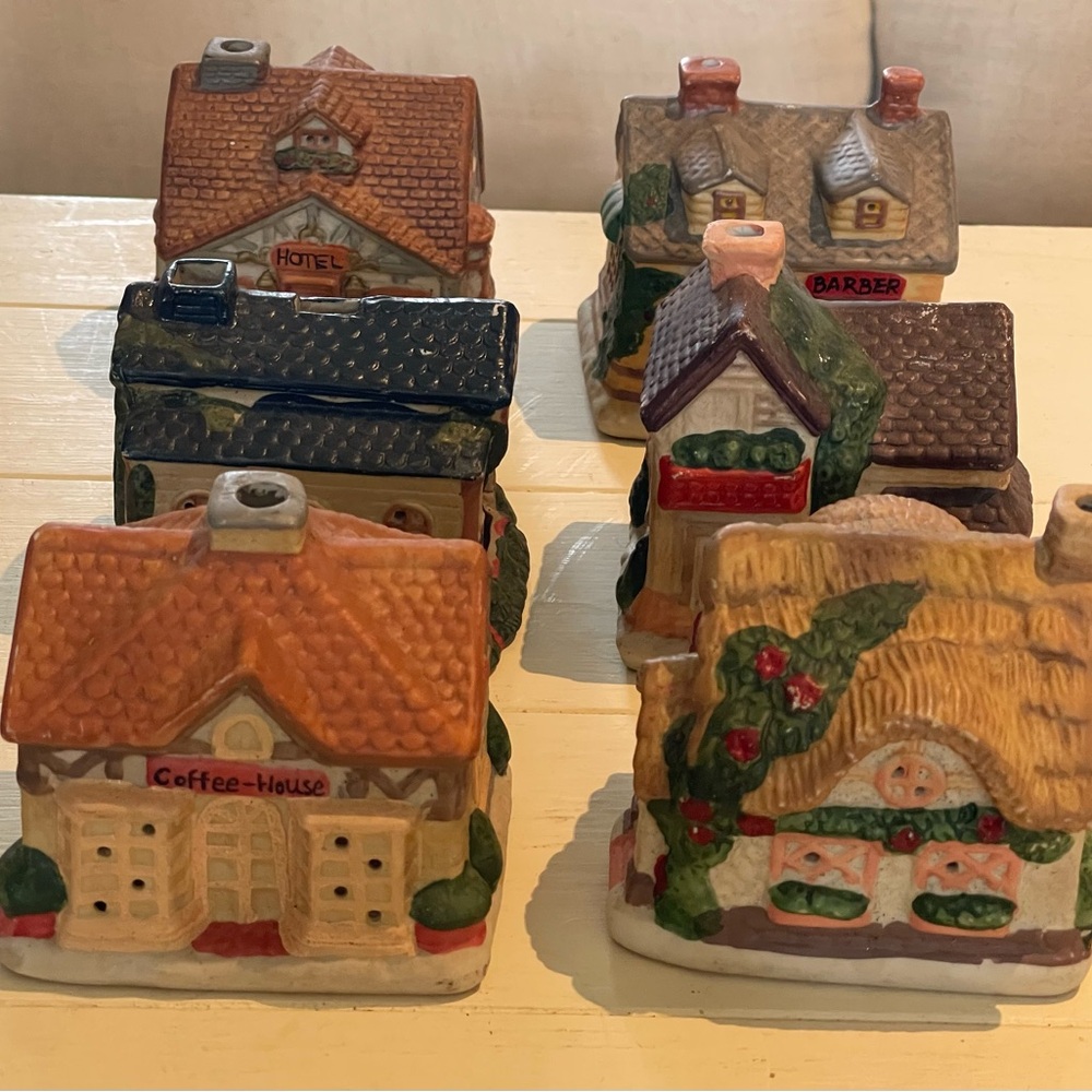 VTG Gift Collection Hand Painted Porcelain Tea Light Houses 6